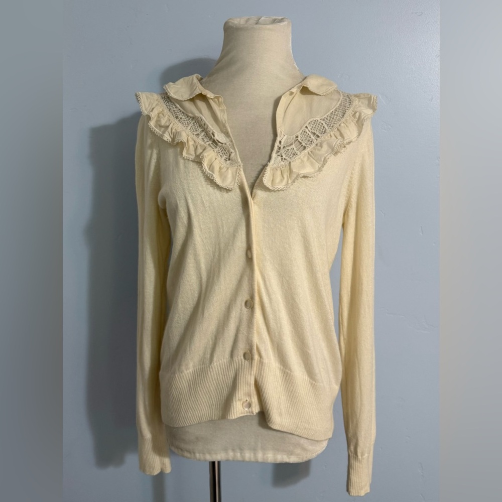 Isabella Sinclair Cottagecore Cream Ruffled Women's Sweater Cardigan